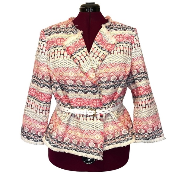 TAHARI by Arthur S Levine Bohemian Print Fringe Open Front Jacket Blazer - Picture 3 of 12